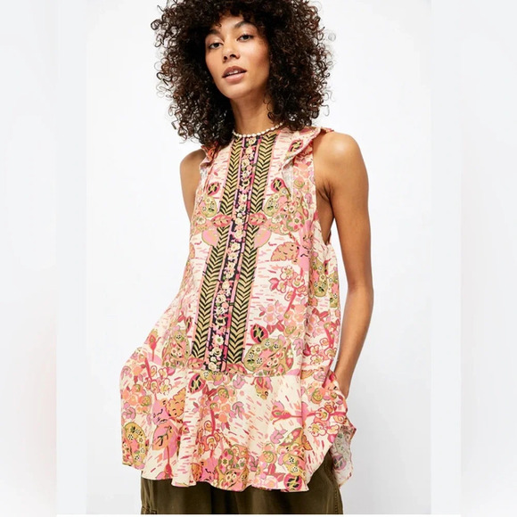 FREE PEOPLE‎ Summer in Tulum Mini Dress in Pink Combo - Picture 1 of 12